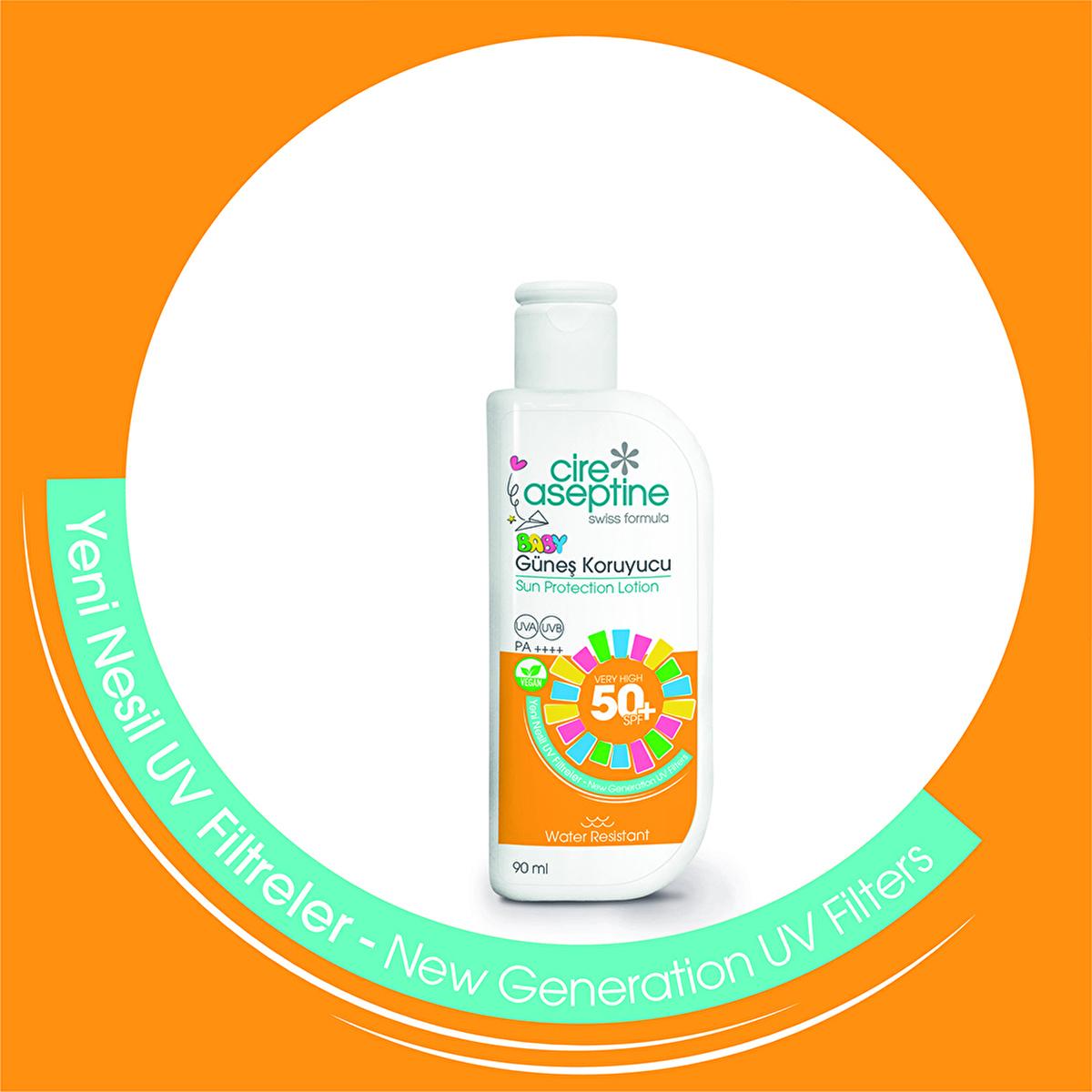 Cire Aseptine Kids Vegan 50+ SPF Sunscreen Lotion: Ultimate UVA/UVB Sun Protection, Water Resistant, Dermatologically Tested, 90ml